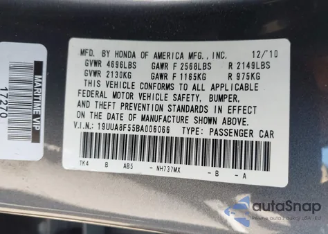 2011 Acura Tl 3.5 из США, поврежденный, VIN 19UUA8F55BA006066